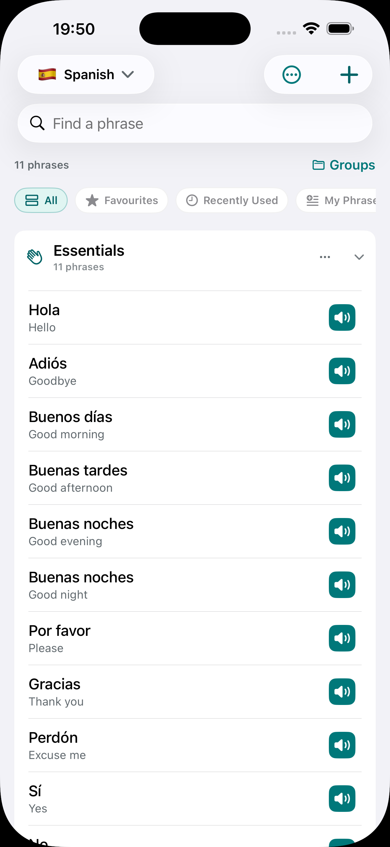 Phrasebook screen